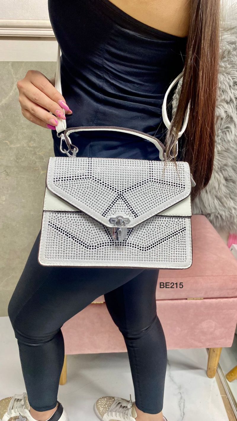 Bolso blanco apliques brillantes   22cm*  15cm  8609  C-B - Image 2