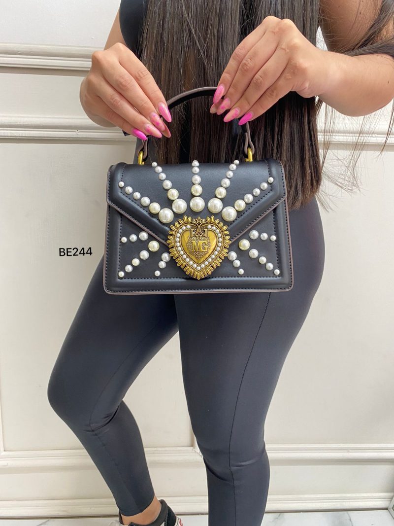 Bolso negro apliques perlas  18cm*  13cm  6513-1  C-B