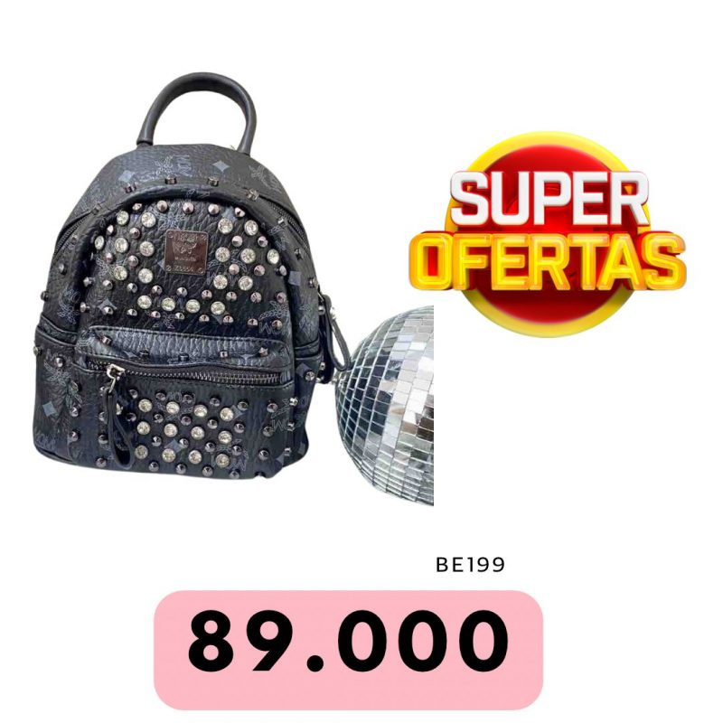 Morral negro apliques brillantes  19cm* 21cm  523-1  C-B