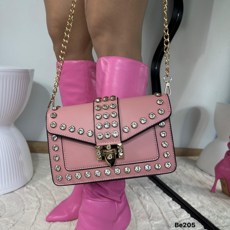 Bolso rosa apliques dorados piedras   20cm*  14cm  696  C-B
