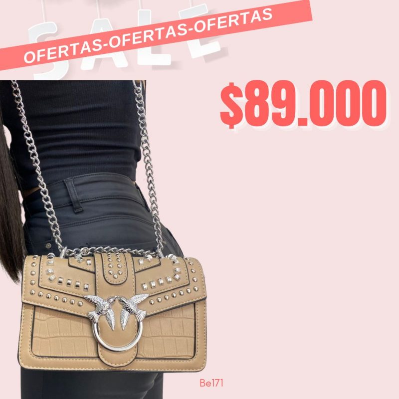 Bolso beige apliques plateados   22cm*  12cm  1005  C-B