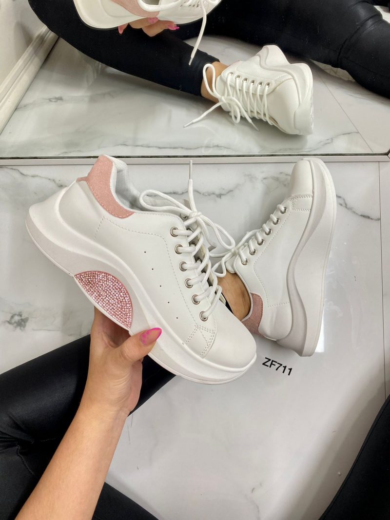 Tenis blanco apliques brillantes rosa 9250   C-66