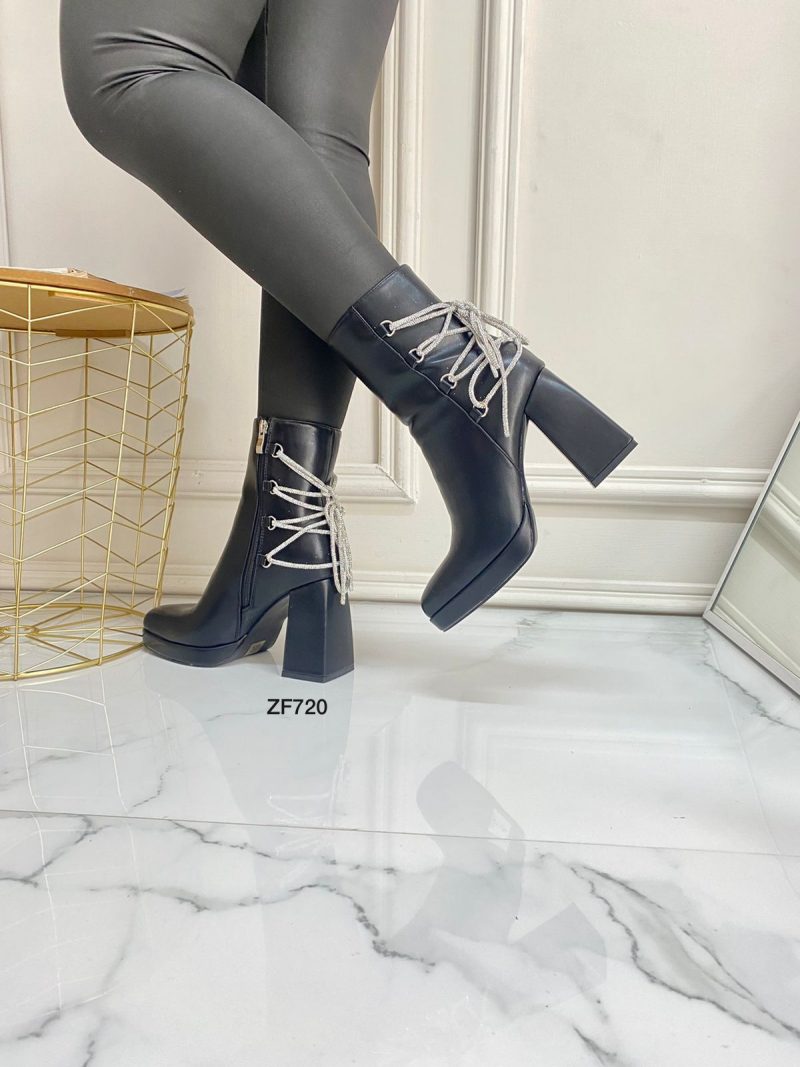 Botin negro cordon brillante tacon 10cm  K6005   C-51