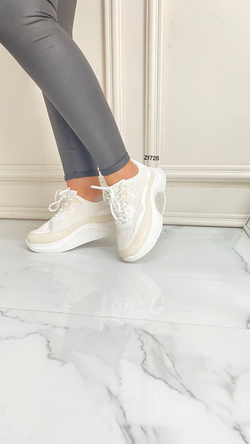Tenis beige apliques brillantes suela 3cm  9239  C-66 - Image 3