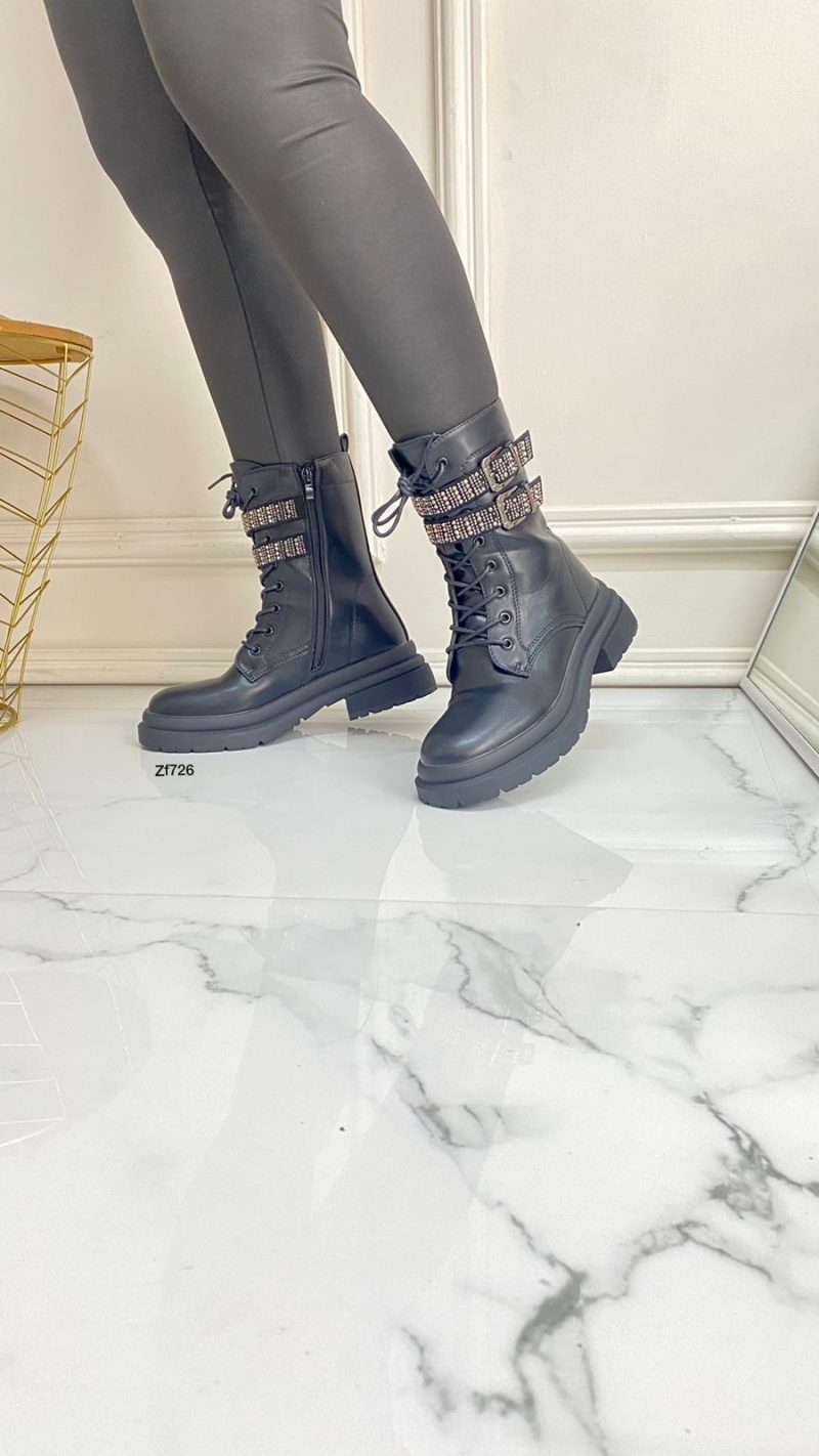 Botin negro correas apliques brillantes suela 3cm  5751  C-66 - Image 2