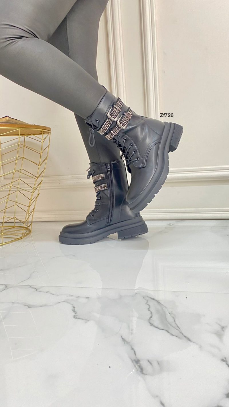Botin negro correas apliques brillantes suela 3cm  5751  C-66 - Image 3