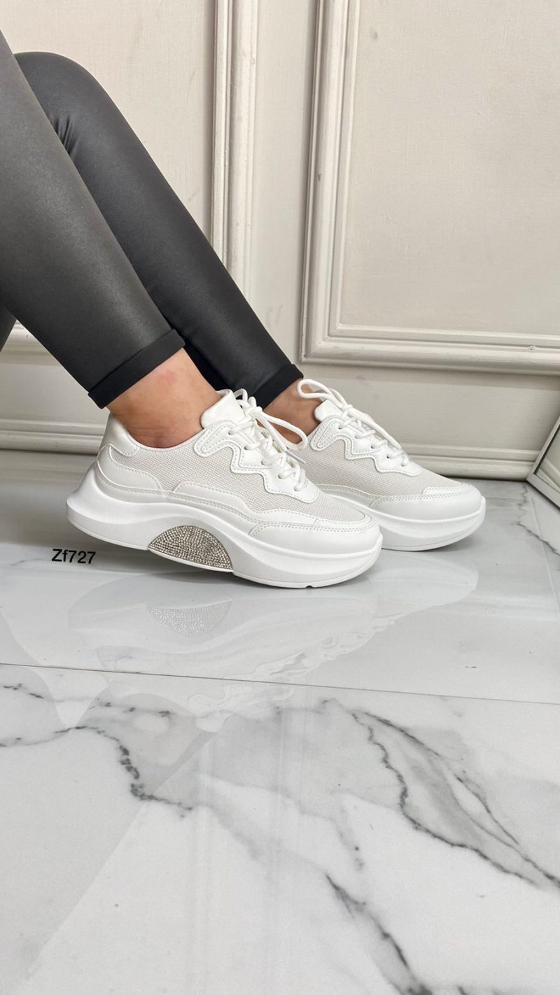 Tenis blanco apliques brillantes suela 3cm  9239   C-66 - Image 2