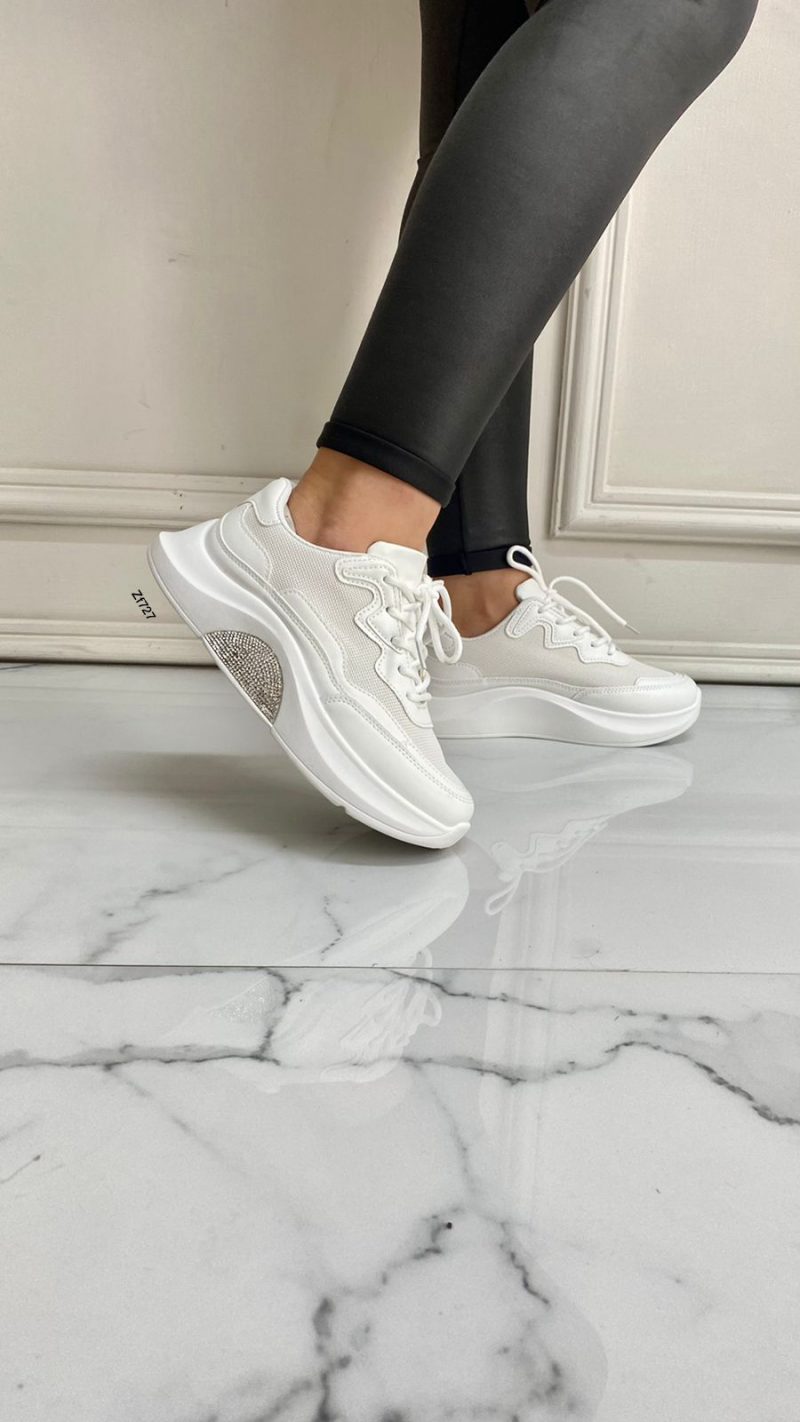 Tenis blanco apliques brillantes suela 3cm  9239   C-66 - Image 3