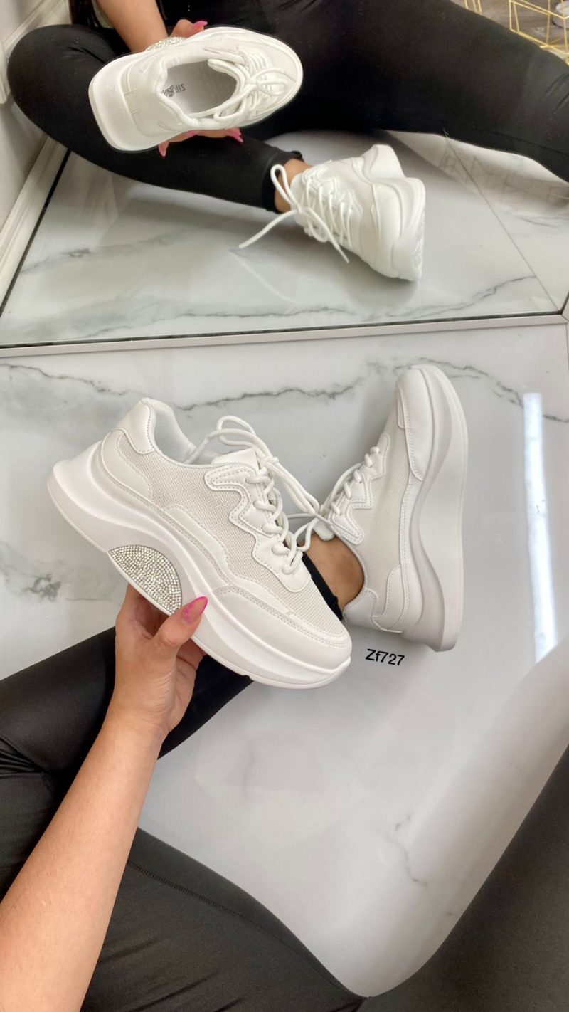 Tenis blanco apliques brillantes suela 3cm  9239   C-66