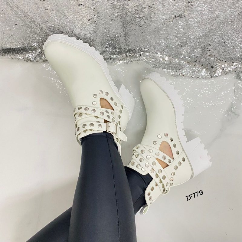 Botin blanco apliques plateados tacon 5cm  8355  C-66 - Image 3