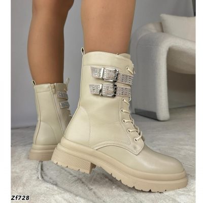 Botin beige correas apliques brillantes suela 3cm 5751 C-66