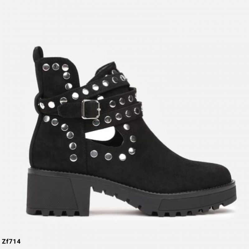 Botin negro apliques plateados suela 5cm   8358  C-66