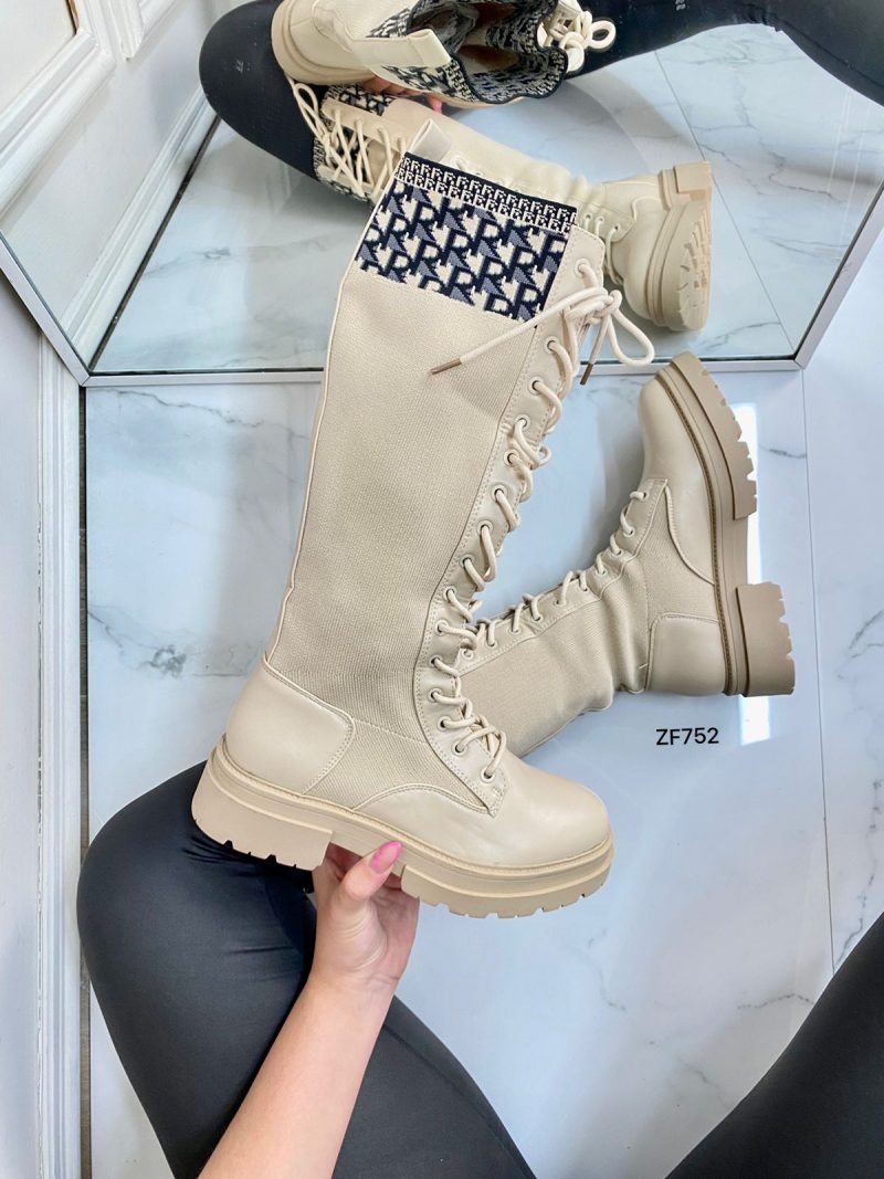 Bota caña alta beige detalles suela 3cm   U9-X2415-4   C-62 - Image 3