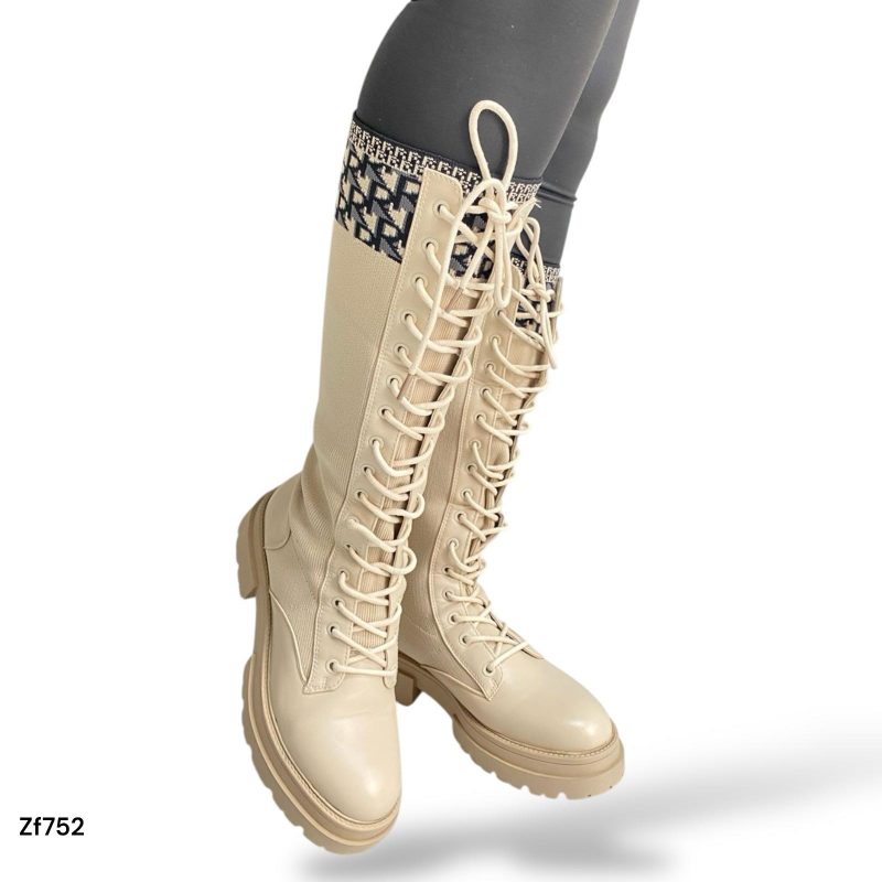 Bota caña alta beige detalles suela 3cm   U9-X2415-4   C-62