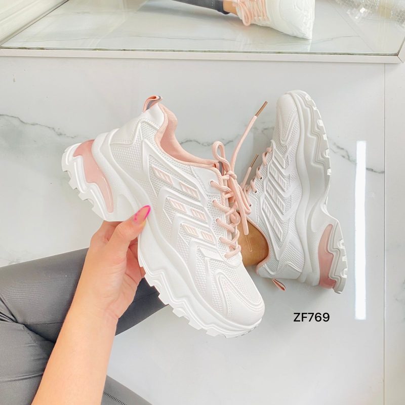 Tenis blanco detalles rosa  suela 4cm   9265  C-66