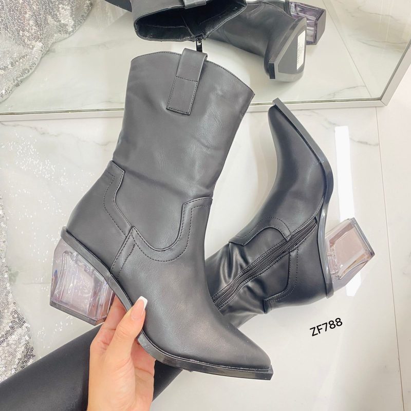 Botin negro tacon transparente 7cm  NJS-01  C-49