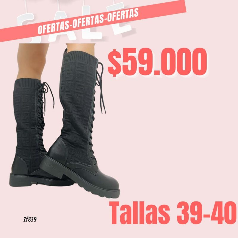 Bota caña alta textura negra suela 3cm   HJ8003  C-68