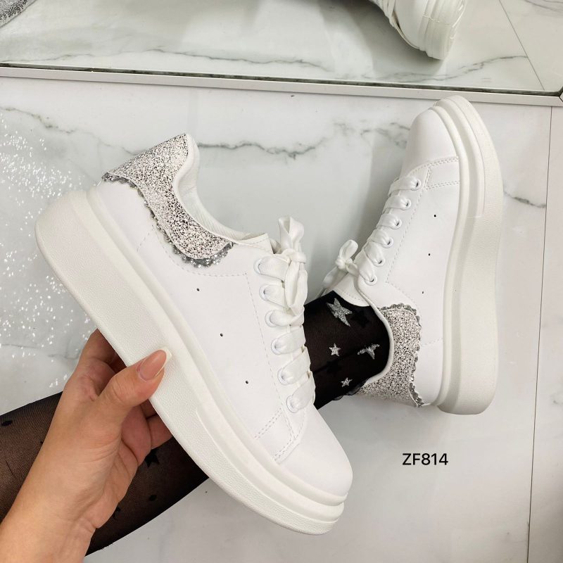 Tenis blanco apliques plateados suela 3cm  RA41  C-69