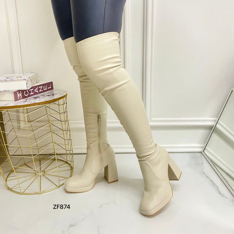 Bota caña alta beige tacon 10cm  H8-202  C-63