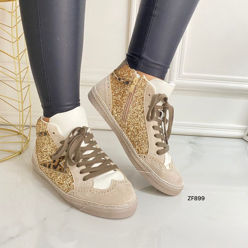Tenis textura dorada apliques brillantes suela 2cm  FY0706-2  C-40