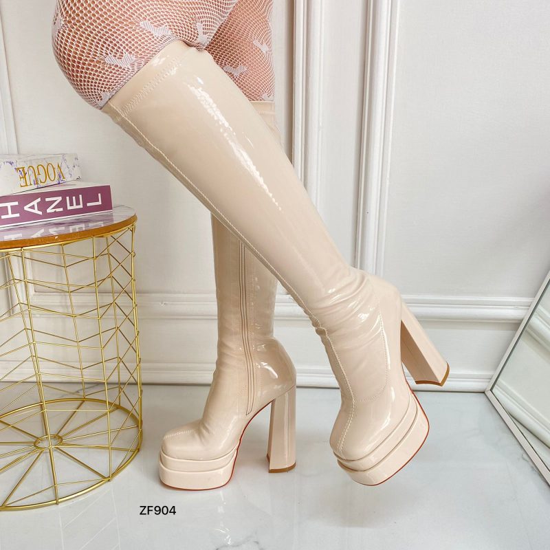Bota caña alta beige charol plataforma 4cm  tacon 14cm  C-261  C-42 - Image 2