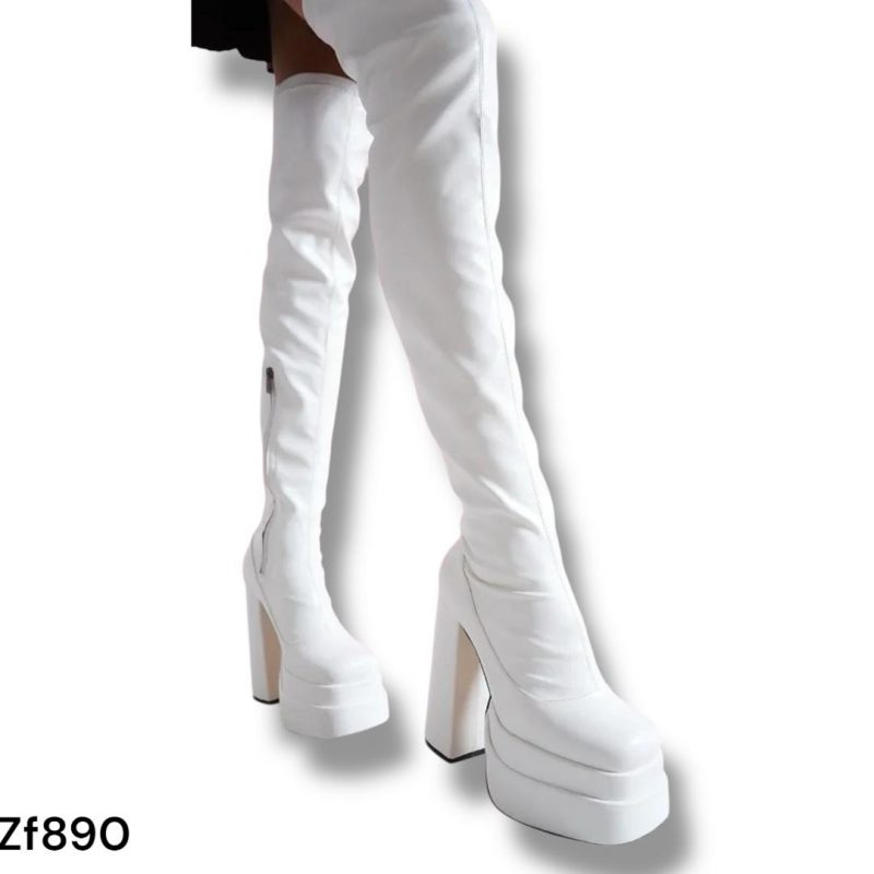 Bota caña alta blanca plataforma 4cm tacon 13cm  D7973  C-43