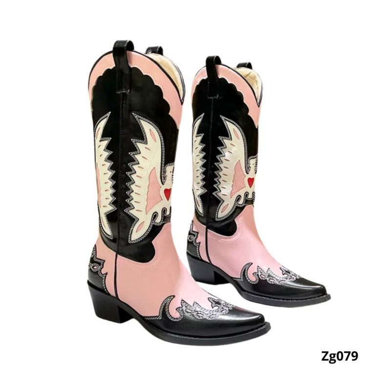Bota texana negro detalles rosado tacon 3cm  BOT012C  C-1