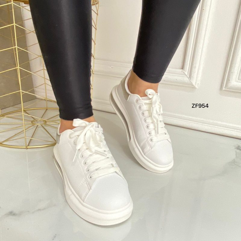 Tenis blanco detalle plateado recamara 3cm   TN09#   C-1