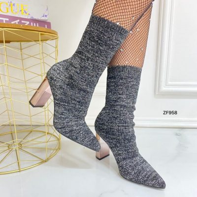 Botin textura plateada tipo media tacon 9cm HS3128-2 C-1