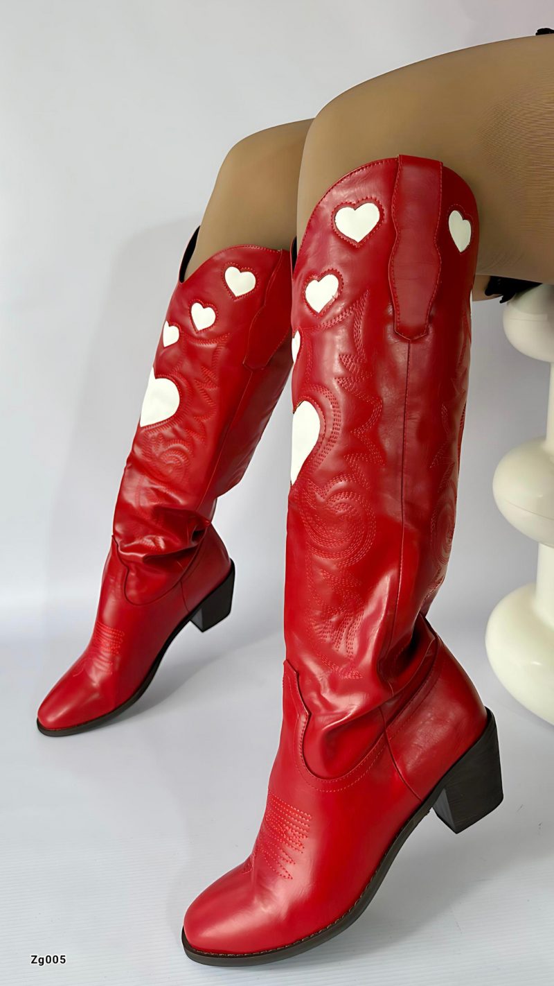 Bota texana rojo detalles blanco tacon 6cm   BOT006C  C-1