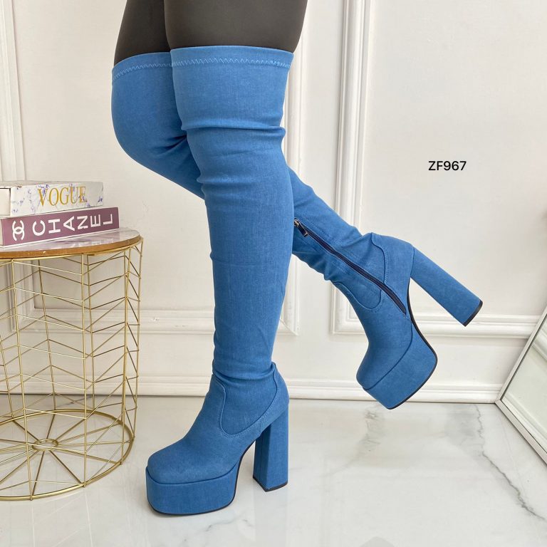 Bota caña alta azul plataforma 5cm tacon 14cm BT07# C-1