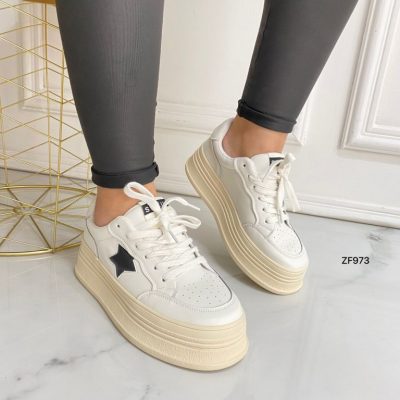 Tenis blancos suela beige 4cm 6211 C-1