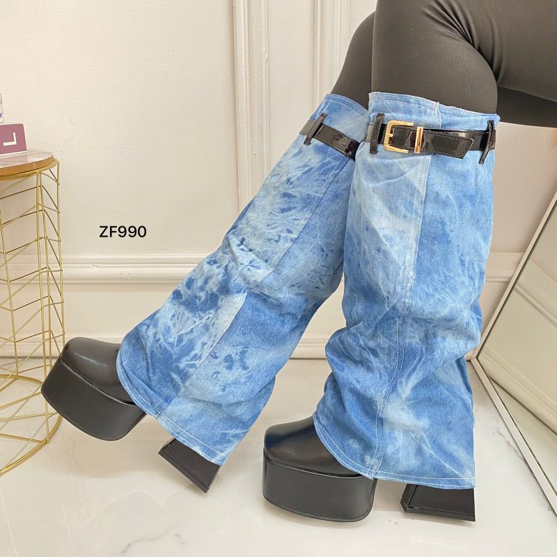 Bota negra doblez jean tacon 13cm  BT04#  C-1 - Image 3