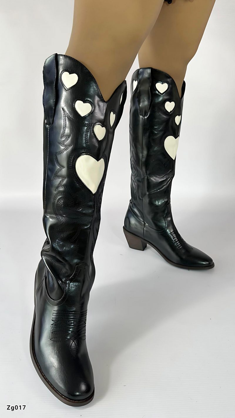 Bota texana negro detalles blanco tacon 6cm  BOT006C  C-1