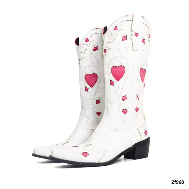 Bota caña alta texana blanca detalles rosa tacon 5cm  BOT004C  C-1 - Image 2