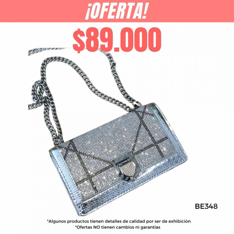 Bolso plateado apliques brillantes cadena   21cm*  12cm  8979  C-B