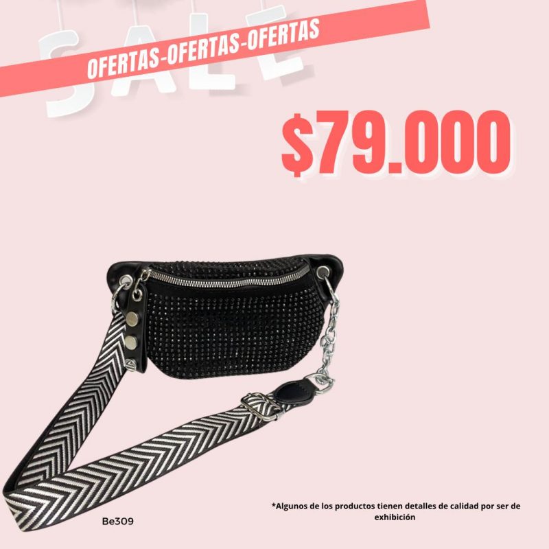 Riñonera negra apliques negros brillantes  25cm* 14cm  940# C-B