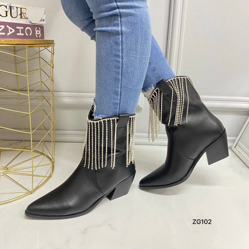 Botin negro apliques brillantes tacon 6cm  BO-02#  C-4 - Image 3