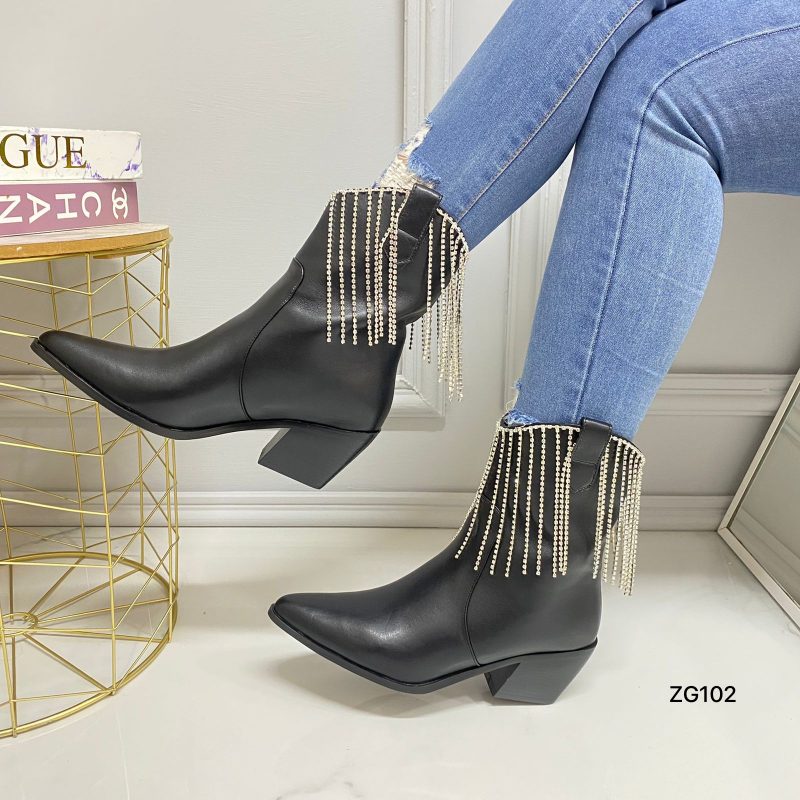 Botin negro apliques brillantes tacon 6cm  BO-02#  C-4 - Image 2