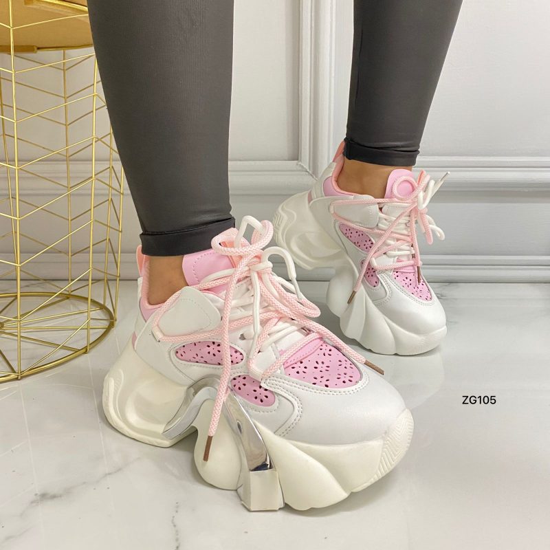 Tenis blanco detalle rosado/plateado  suela 5 cm   X-22  C-2