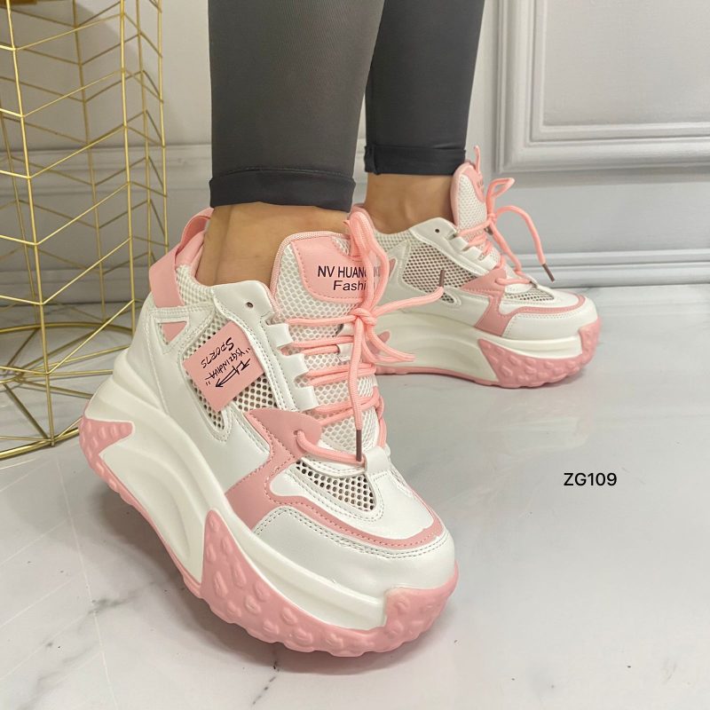 Tenis blanco detalles rosado suela 6cm   X-18  C-2