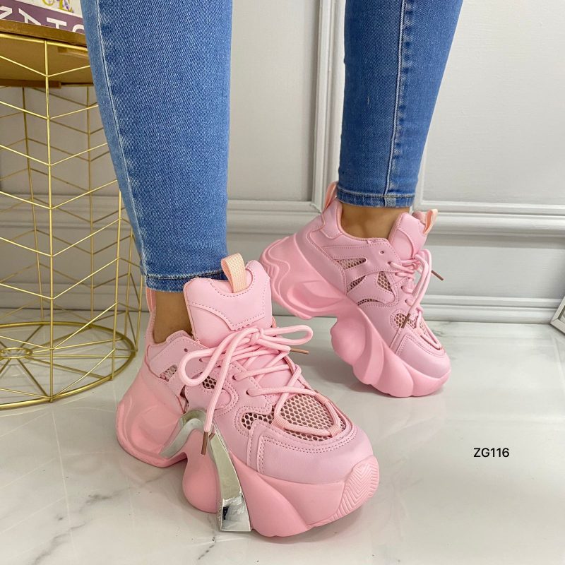 Tenis rosado detalle plateado suela 6cm  X-26  C-2