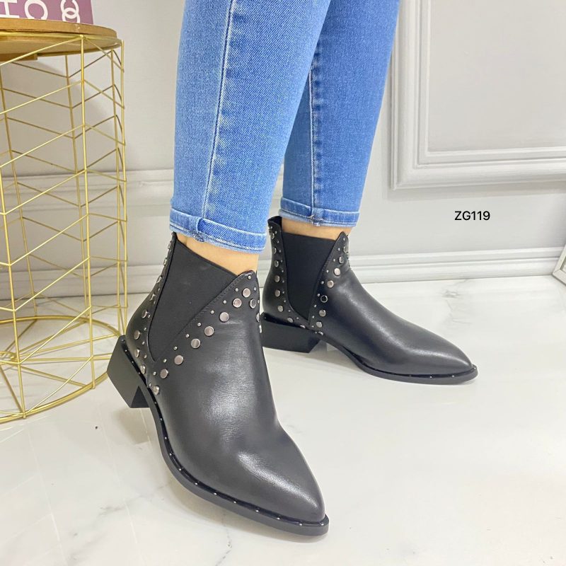 Botin texano negro apliques tacon 3cm  BTC17#  C-1