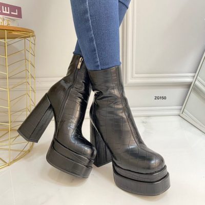 Botin negro textura plataforma 4cm tacon 13cm BTC09# C-1