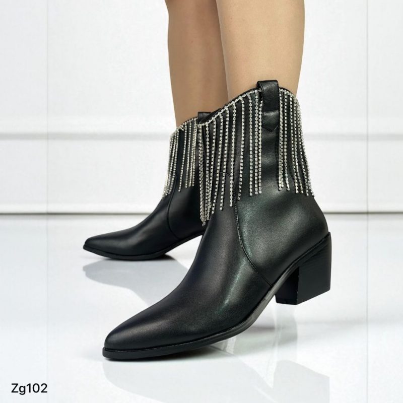 Botin negro apliques brillantes tacon 6cm  BO-02#  C-4