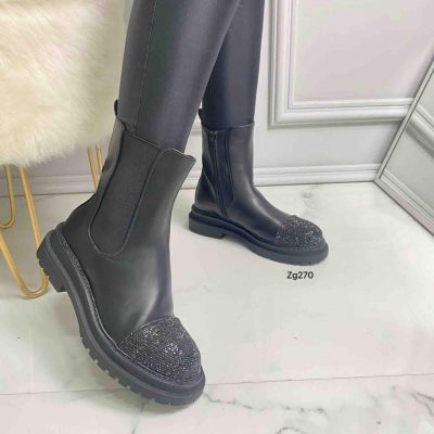 Botin negro apliques negro brillantes suela 4cm 5182-6A C-51