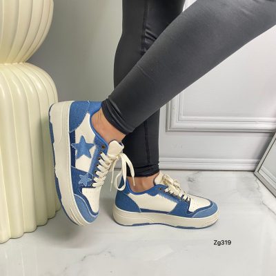 Tenis beige detalle denim suela 4cm 9295 C-36