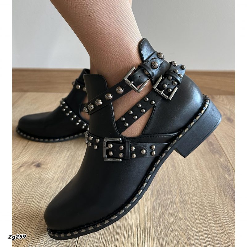 Botin negro apliques plateado correas tacon 3cm  6078  C-21 - Image 2