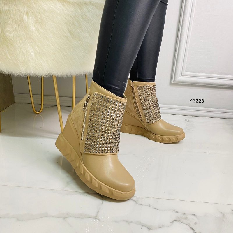 Botin beige apliques plateado plataforma 9cm   8678  C-4