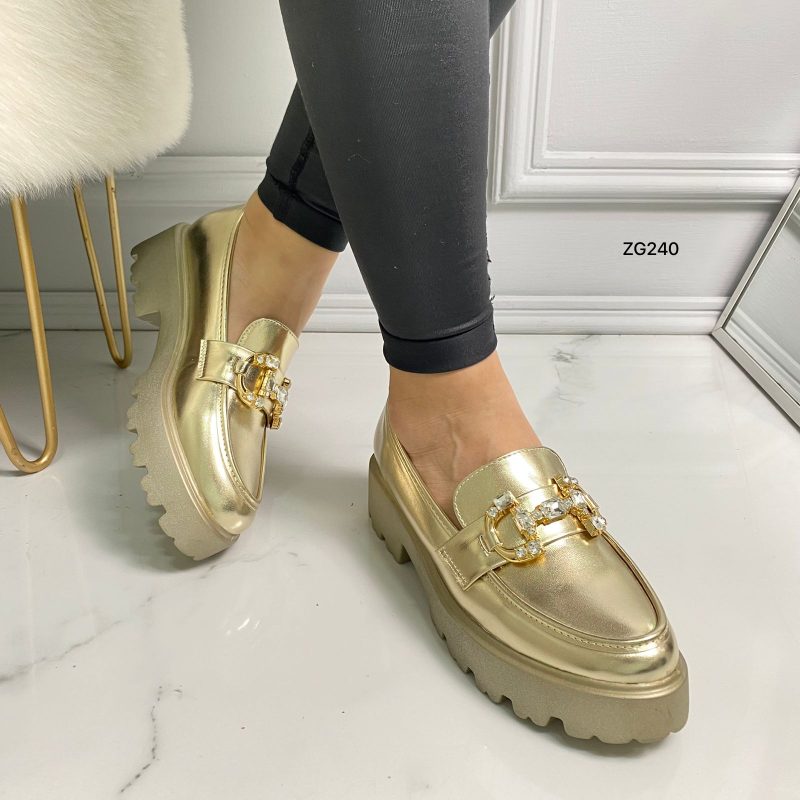 Zapato dorado apliques brillante suela 4cm  20822-2  C-20